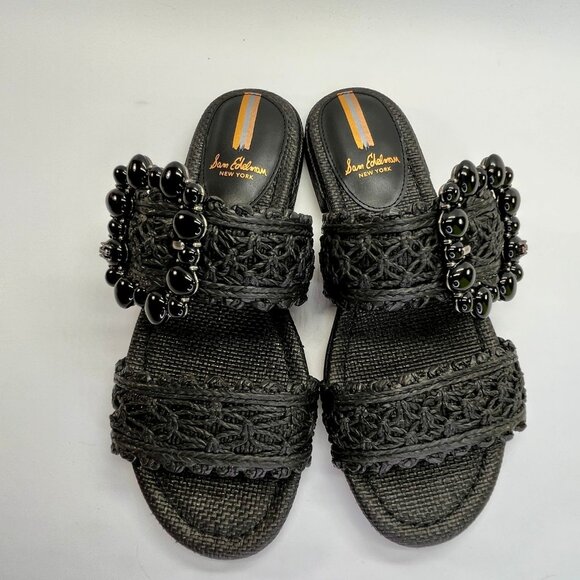Sam Edelman Elisa Raffia Slide Sandals Size 6.5M Black Chic Summer Slides - Picture 10 of 16